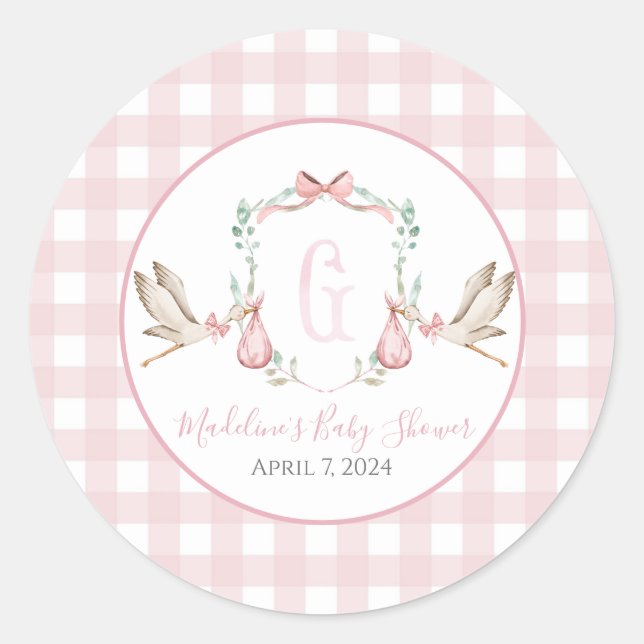Sticker Rond Preppy Southern Rose Girl Baby shower de cigogne (Devant)