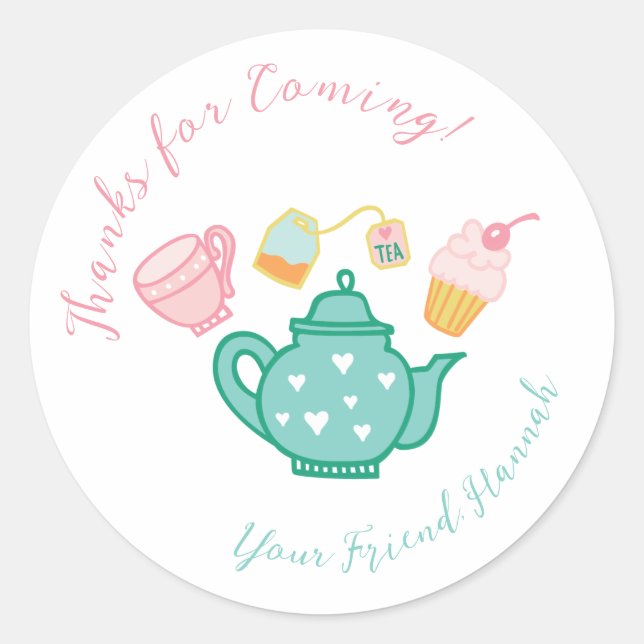 Sticker Rond Preppy Whimsical Tea Party (Devant)
