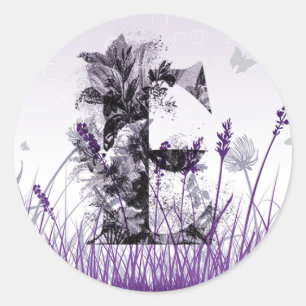 Sticker Rond Prés pourpres et alphabet de fleurs - Lettre E Gir