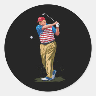 Sticker Rond Président Donald Trump 2025 Golf États-Unis Drapea