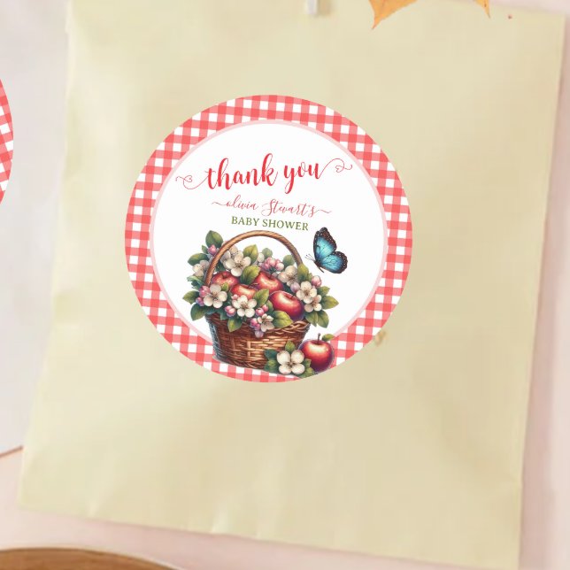 Sticker Rond Presse d'automne Baby shower à thème Apple merci (Créateur téléchargé)