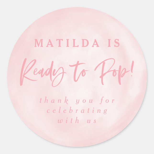 Sticker Rond Prêt à apparaître ! baby shower invitation merci a (Devant)
