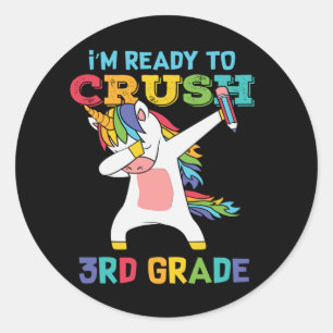 Sticker Rond Prêt à déchirer la 3e année Licorne Mignonne Écoli
