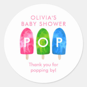 Sticker Rond Prêt à éclater Merci pour la Baby Shower Popsicle