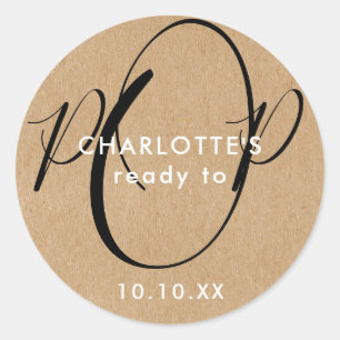 Sticker Rond Prêt à éclore Baby Shower Rustique Kraft Chic Scri