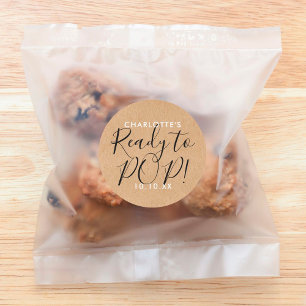 Sticker Rond Prêt à pop Baby shower rustique Kraft Script chic