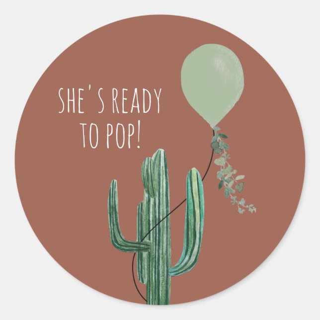 Sticker Rond Prêt à pop Balloon Cactus Baby shower en terre cui (Devant)