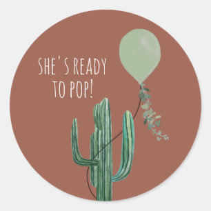 Sticker Rond Prêt à pop Balloon Cactus Baby shower en terre cui