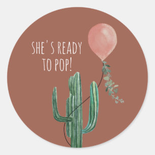 Sticker Rond Prêt à pop Balloon Cactus Baby shower en terre cui