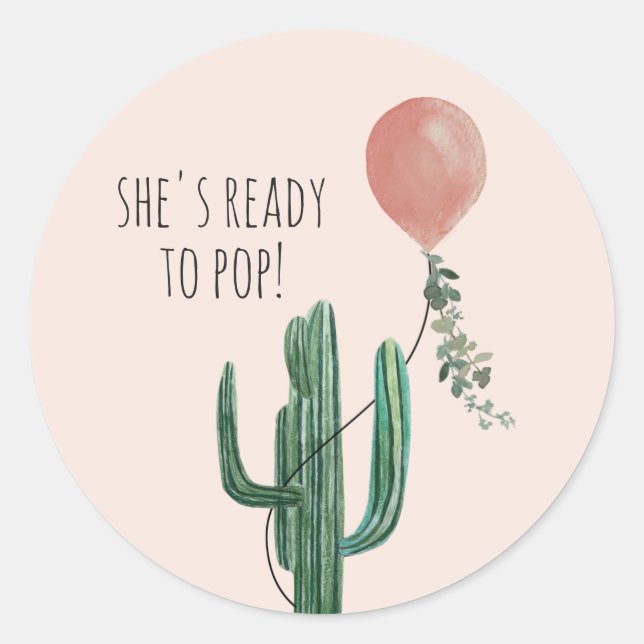 Sticker Rond Prêt à pop Balloon Cactus Baby shower fille rose (Devant)