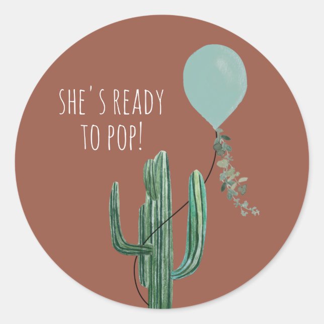 Sticker Rond Prêt à pop Balloon Cactus Terracotta Garçon bébé (Devant)