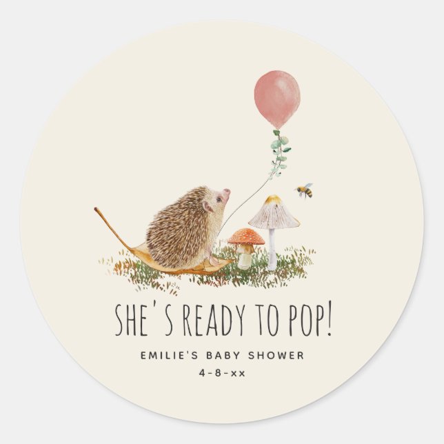 Sticker Rond Prêt à pop champignons Hérisson Fille de balloon (Devant)