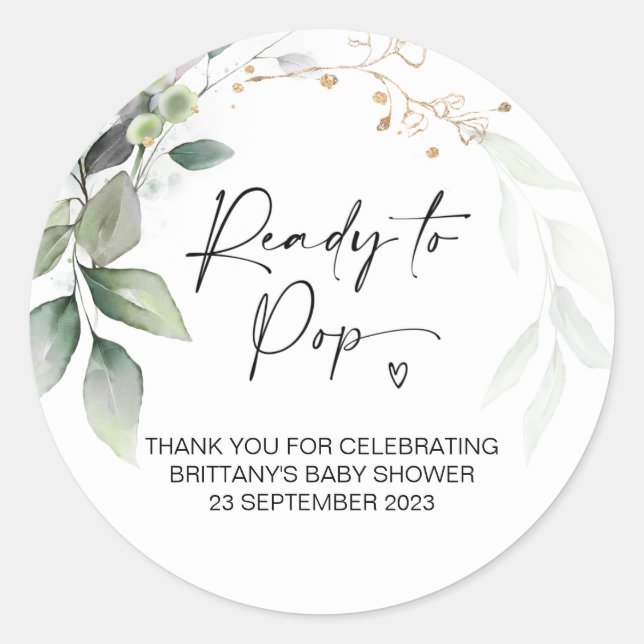 Sticker Rond Prêt À Pop Cute Baby shower Favoriser Eucalyptus (Devant)