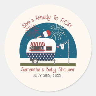 Sticker Rond Prêt À Pop Rouge Blanc Bleu Baby shower Patriotiqu