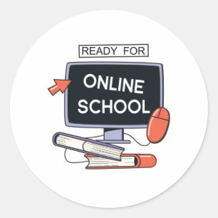 Sticker Rond Prêt pour l'école en ligne