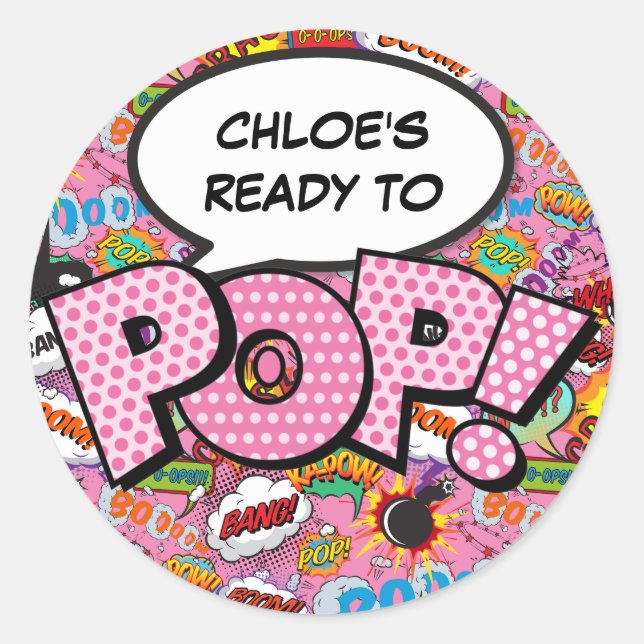Sticker Rond Prêt pour POP Baby shower de bandes dessinées saup (Devant)