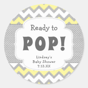 Sticker Rond Prêt pour Pop jaune baby shower gris