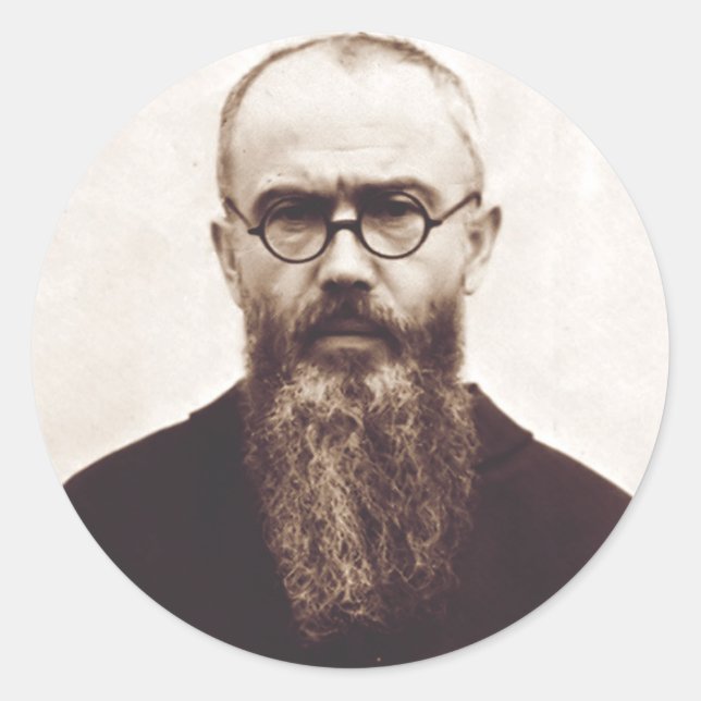 Sticker Rond Prêtre catholique polonais Saint Maximilian Kolbe (Devant)
