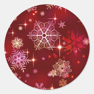 Sticker Rond Prettiest Snowflakes Motif Red ID846