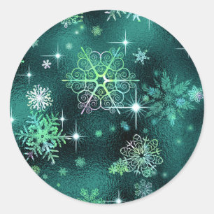 Sticker Rond Prettist Snowflakes Motif Green ID846