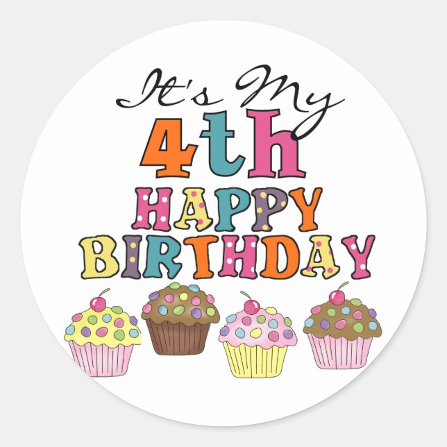 Sticker Rond Pretty Cupcakes 4th Birthday Tshirts and Gifts (Devant)