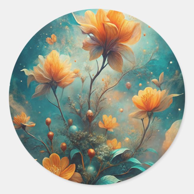 Sticker Rond Pretty Orange Flowers  (Devant)