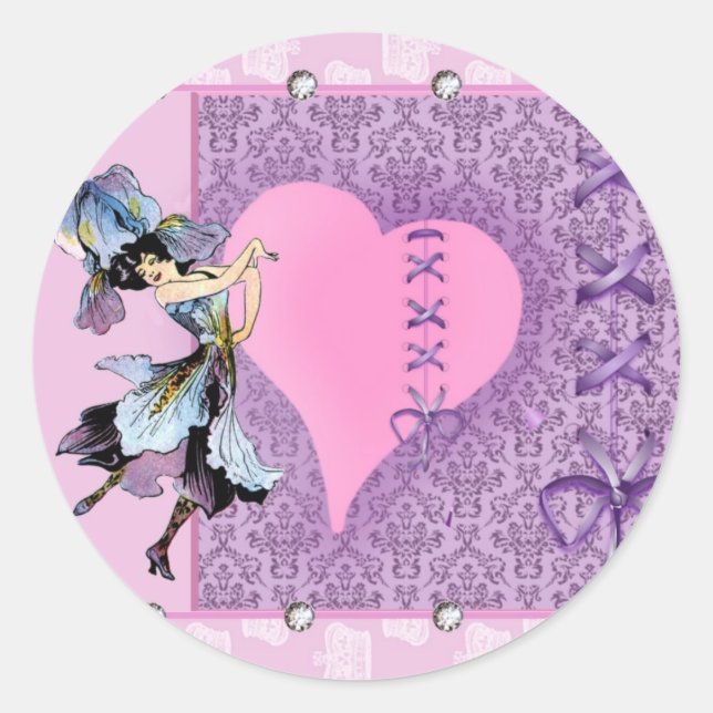 Sticker Rond Pretty Pink Flower Fairy Accessoires - add name (Devant)
