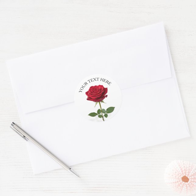 Sticker Rond Pretty red rose flower romantic custom (Enveloppe)