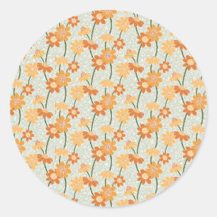 Sticker Rond Pretty retro muted 1970 s flowers