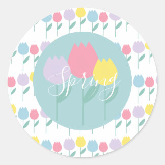 Sticker Rond Pretty Spring Tulips Pastel Floral Birthday Party