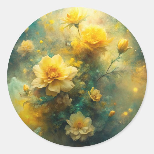 Sticker Rond Pretty Yellow Flowers  (Devant)