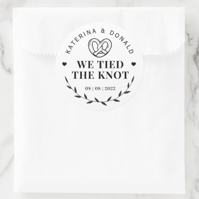Sticker Rond Pretzel Nous Avons Lié Le Mariage De Knot (Sac)