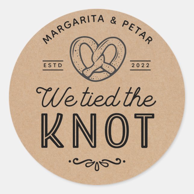 Sticker Rond Pretzel Sacs Nous Avons Lié Le Knot Rustic Kraft (Devant)