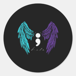 Sticker Rond Prévention du suicide Life Semicolon & Angel Wing