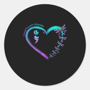 Sticker Rond Prévention du suicide Sensibilisation Libellule Cœ