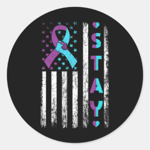 Sticker Rond Prévention Sensibilisation Restez Rose Et Turquois