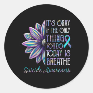 Sticker Rond Prévention Suicide Sensibilisation Tournesol Turqu