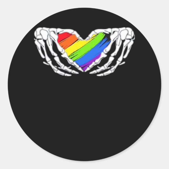 Sticker Rond Pride - Pride Skeleton mains avec coeur 2 Classic (Devant)
