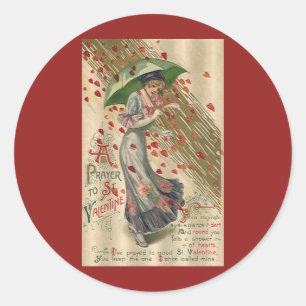 Sticker Rond Prière à Saint-Valentin, Dame Victorienne Vintage