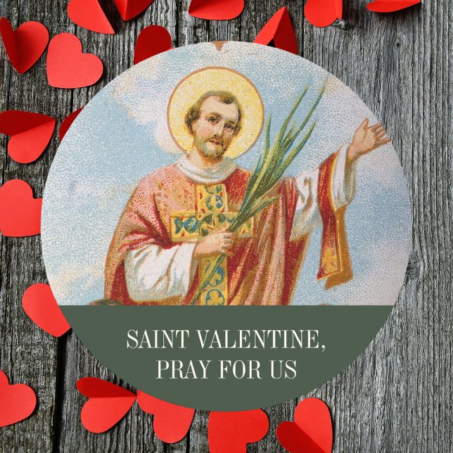 Sticker Rond Prière catholique Saint-Valentin (Religious Christian Catholic St Valentine Prayer Saint Valentine's Day Classic Round Sticker)