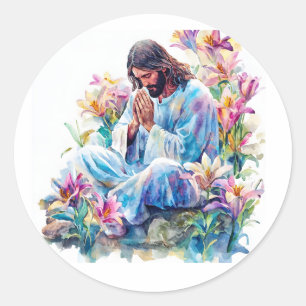 Sticker Rond Prière de Jésus Art Religieux Moderne Catholique
