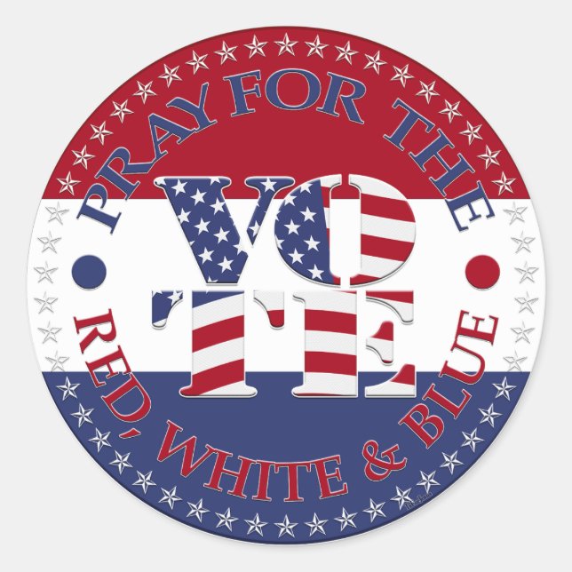 Sticker Rond Priez pour le drapeau américain rouge, blanc et bl (Devant)