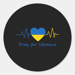 Sticker Rond Priez pour l'Ukraine drapeau ukrainien HeartBeat S
