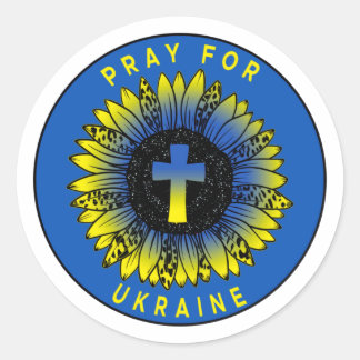 Sticker Rond Priez pour Ukraine Tournesol et Croix