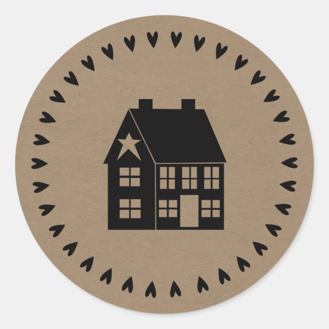 Sticker Rond Prim House and Hearts Style papier artisanal Brown (Devant)