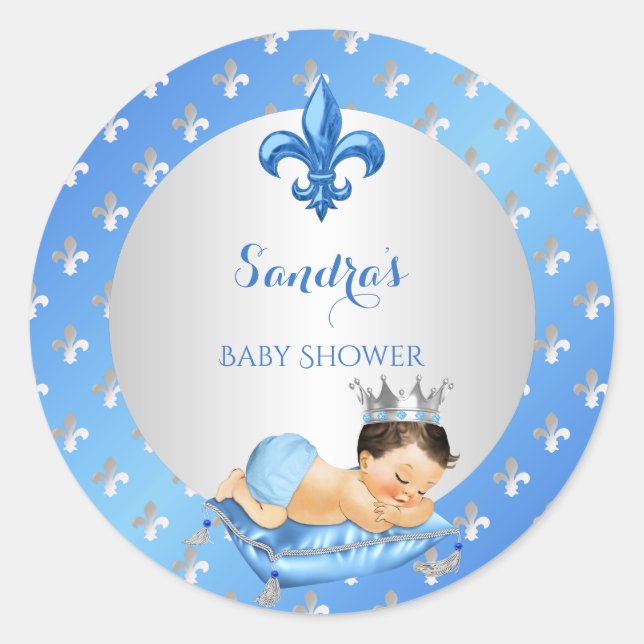Sticker Rond Prince Royal Baby Blue & Silver Coussin (Devant)