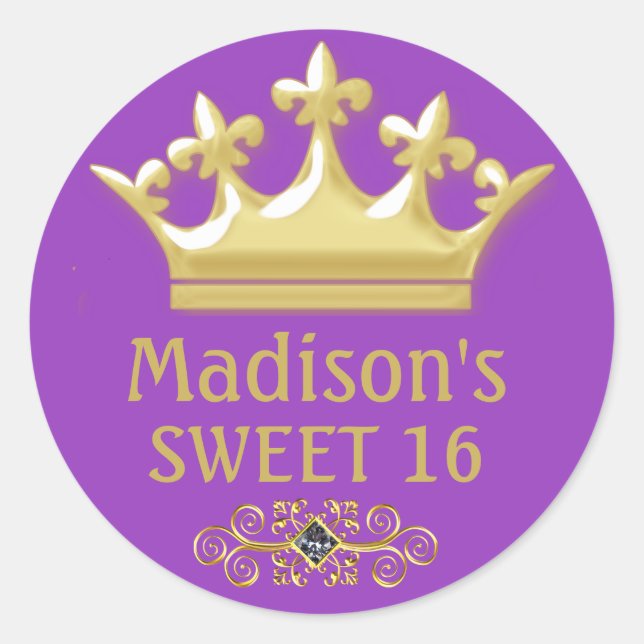 Sticker Rond Princes d'or personnalisées Couronne sur Purple Sw (Devant)