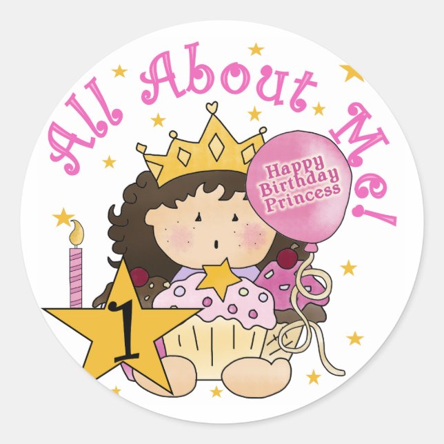 Sticker Rond Princess All About Me 1st Birthday Tshirts (Devant)