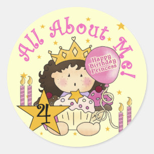 Sticker Rond Princess All About Me 4th Birthday Tshirts