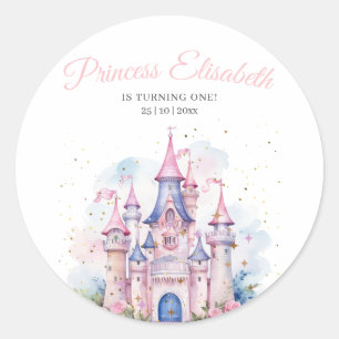 Sticker Rond Princess Birthday Party, Princess Castle Birthday